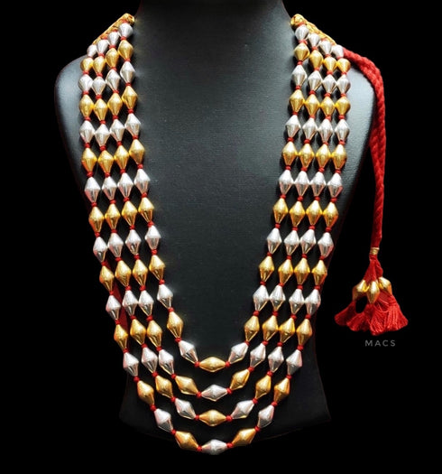4 line dual tone pure silver Dholki necklace