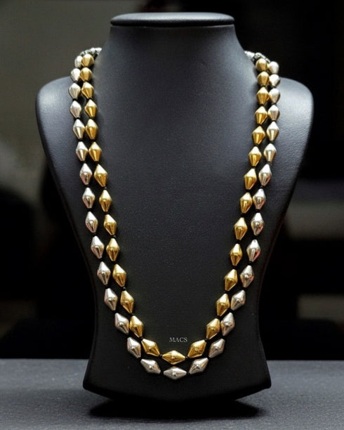 Two Line Silver-Gold Dholki Necklace