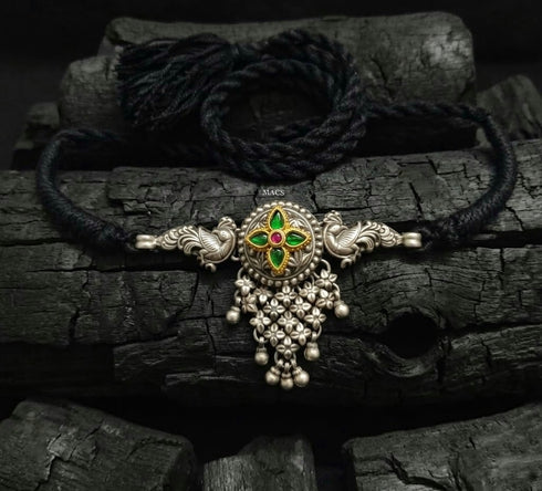 925 Silver Kundan Peacock Choker