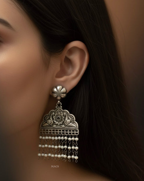 Layered Silver Peacock Earrings