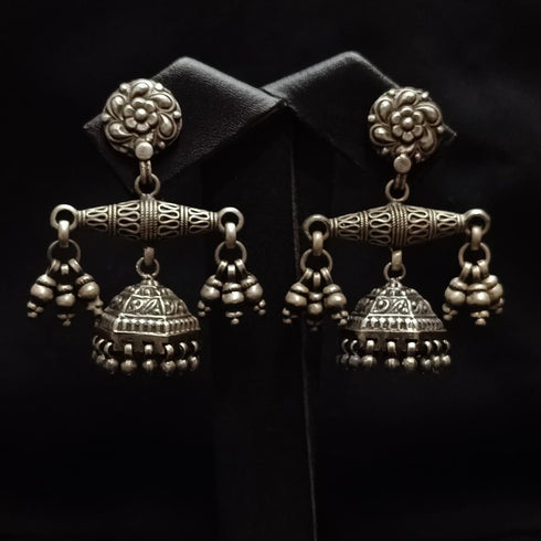 925 Floral Drop Jhumka, Sterling Silver Taveez Jhumka, Flower Pyramid Jhumki