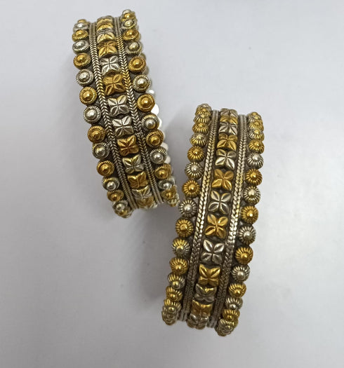 Silver Dual tone Floral Kada (2.6, Pair)