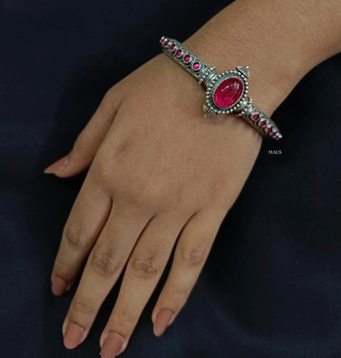 925 Pink Stone Bangle (Size 2.6)
