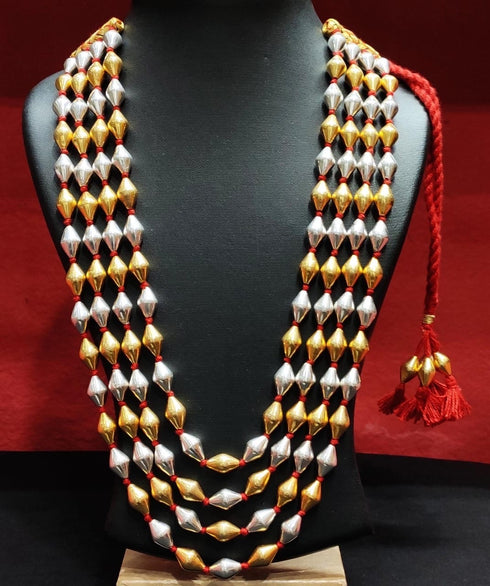 4 line dual tone pure silver Dholki necklace