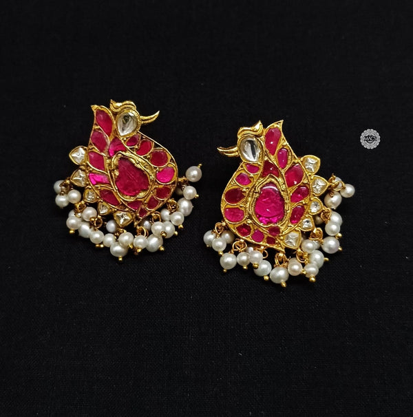 Kundan Pink-White Peacock Studs