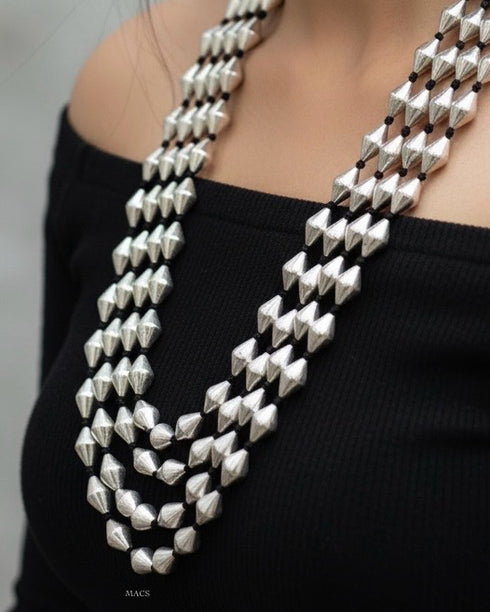 Silver 4 line Dholki Necklace