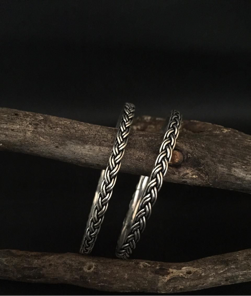 925 silver twisted bangle set in braided rope design