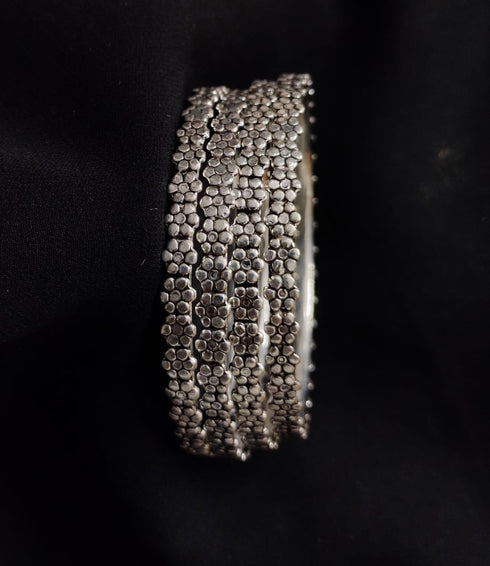sterling silver floral design bangles set for women