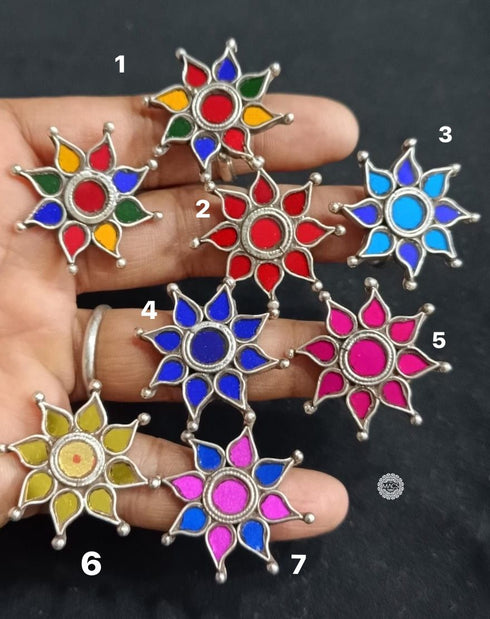 Silver Flower Glass Rings