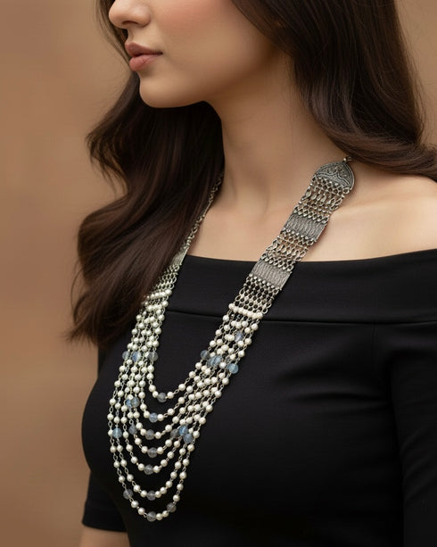 Layered Pearl-Labradorite Necklace