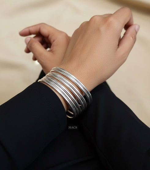 925 Silver Plain 8 Bangles Set (Size 2.6)