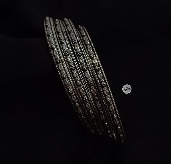 925 sterling silver bangles set, Pure silver floral rava work bangles