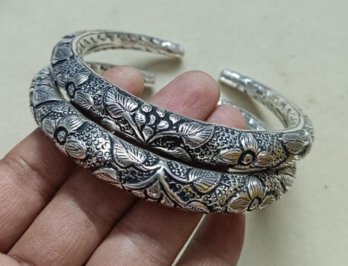 925 sterling silver intricate chitai flower work openable kada, Anklet kada for women