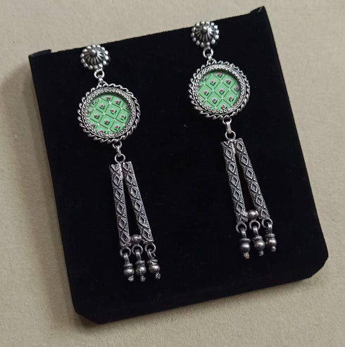 Long Silver Painting Earrings