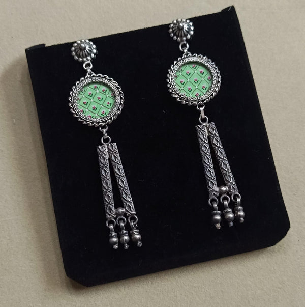 Long Silver Painting Earrings