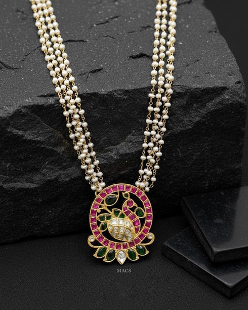 Kundan Peacock Pearl Necklace