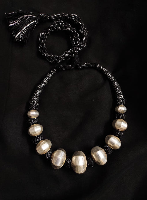 Wax Faceted Beads Silver Necklace (oversized beads)