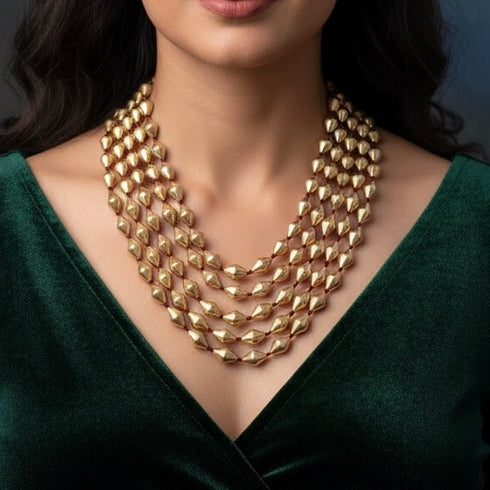 Gold Dholki 5 line Necklace