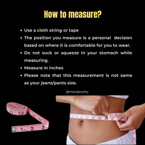 how to check waist size for belly chain, waist size chart