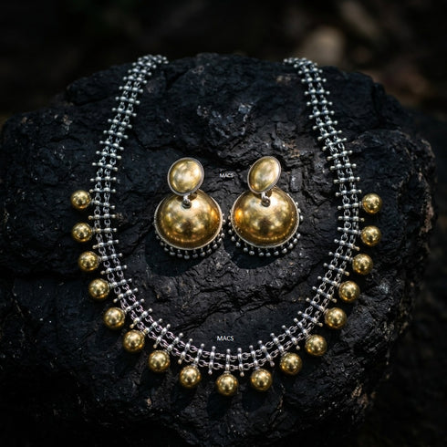 Dual tone necklace jhumka set