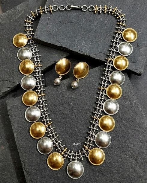 Dual tone necklace earring set