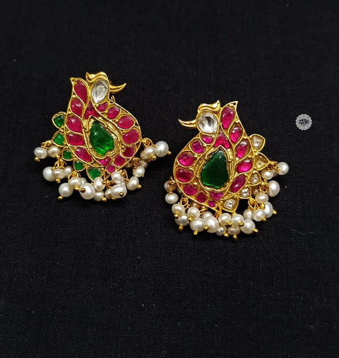 Kundan Gold Peacock Studs