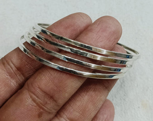 Silver Plain Flat 4 Bangle Set (2.6)