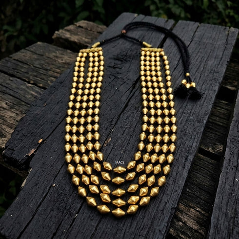 Gold Dholki 5 line Necklace