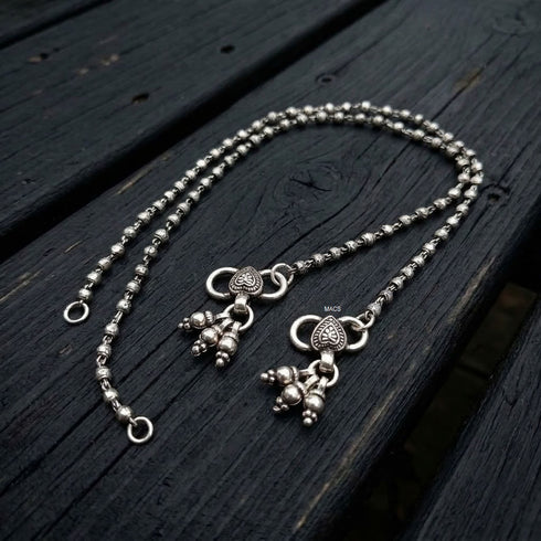 925 Silver beads minimal anklet (pair)
