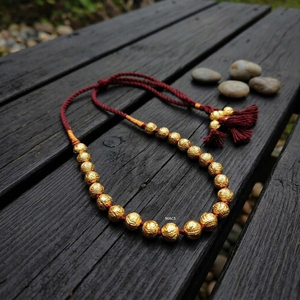 Gold plated Wax Carved Short Necklace