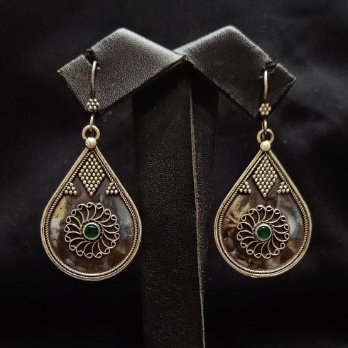 Silver Green Hook Earrings