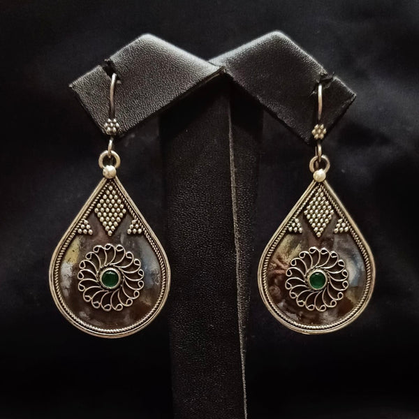 Silver Green Hook Earrings