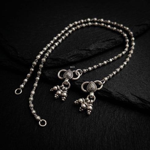 925 Silver beads minimal anklet (pair)