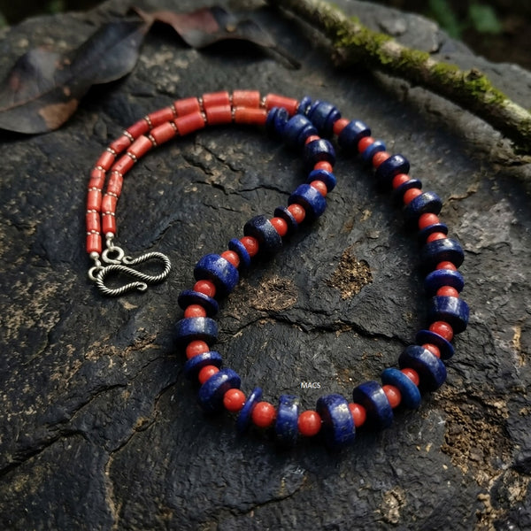 925 Silver Coral Lapis necklace