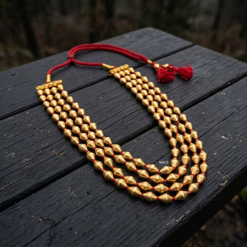 Gold Dholki 4 line Necklace