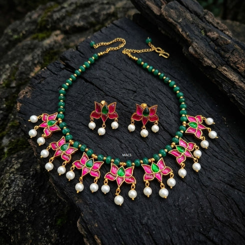 925 Lotus Jadau Kundan Necklace