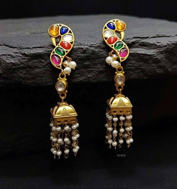 Navratna Kundan Peacock Pearl Jhumka