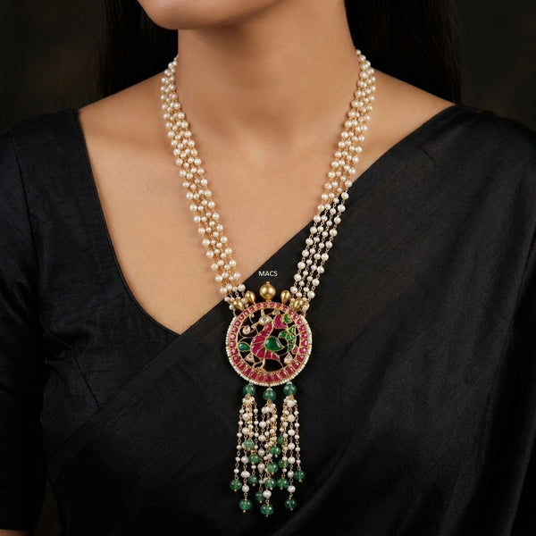 925 Peacock Kundan Pearl Necklace