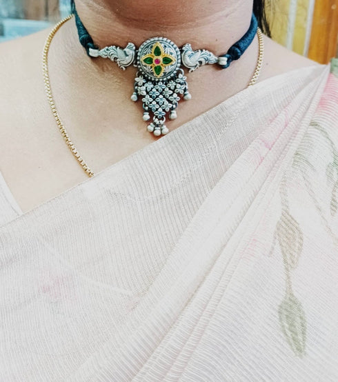 925 Silver Kundan Peacock Choker