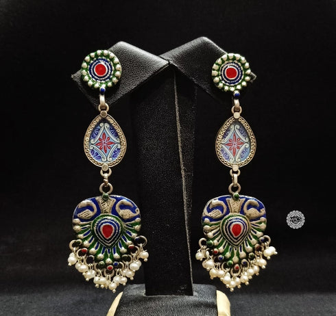 Glass Painting Silver Earrings