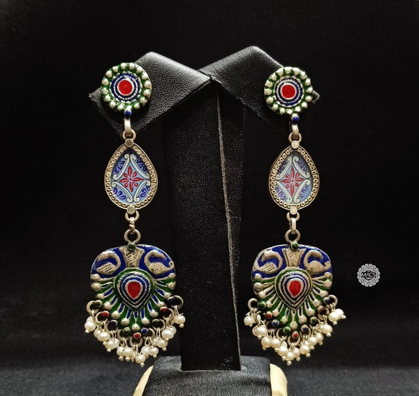Glass Painting Silver Earrings