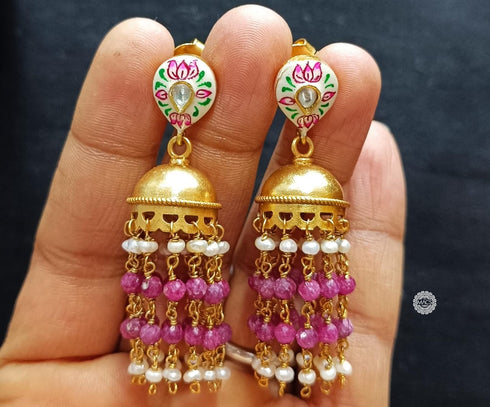Meenakari Goldplated Beaded Jhumka
