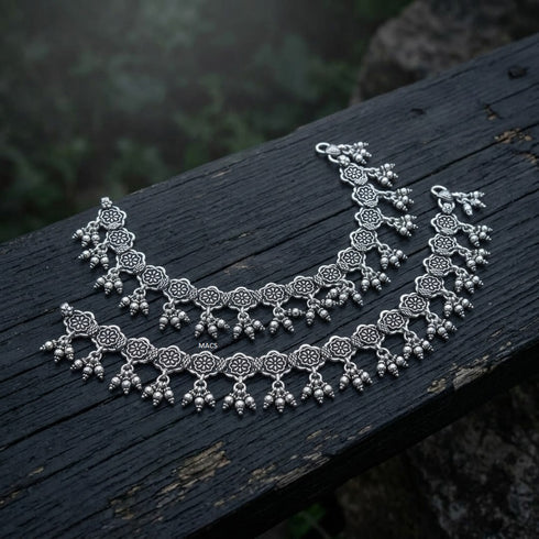 925 Silver Flowers anklet (pair)