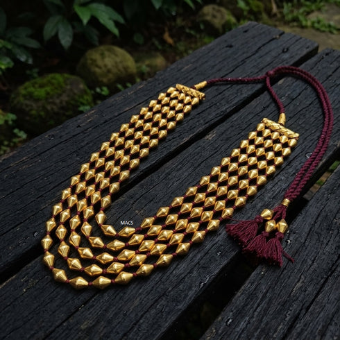 Gold Dholki 5 line Necklace