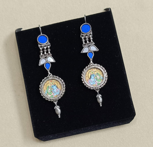 Silver Glass Painting Earrings