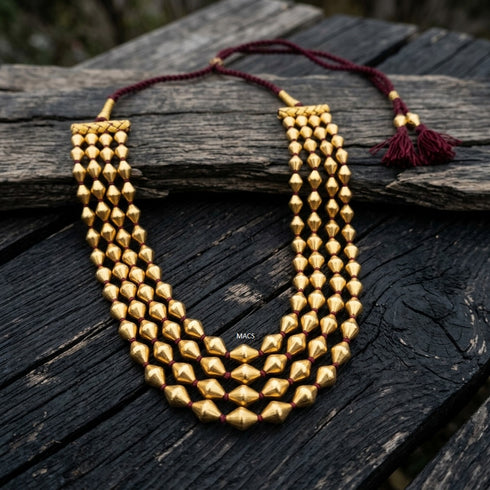 Gold Dholki 4 line Necklace