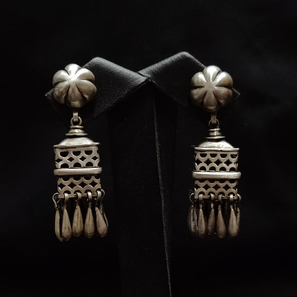 925 sterling silver ball drop earrings, Pure silver flower jhumka earrings, Cylindrical Silver Jhumka