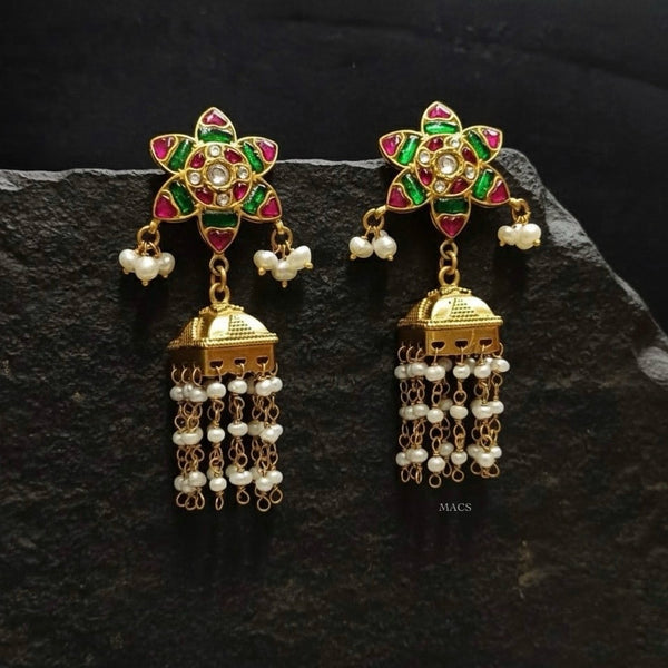 925 Kundan Flower Pearl Jhumka