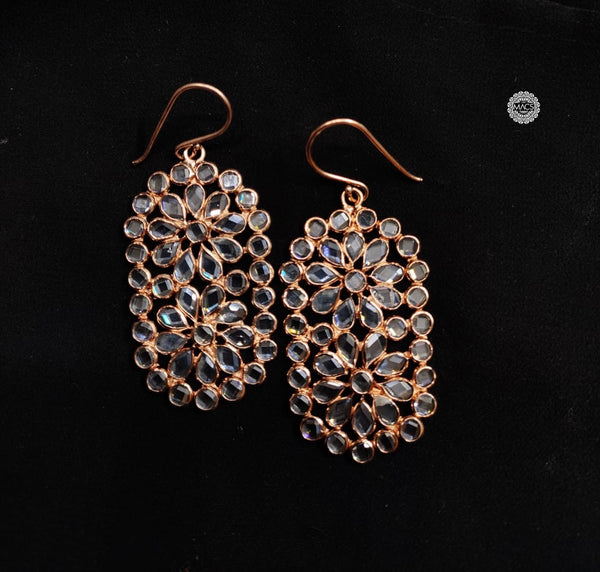 Rose gold plated 925 silver earrings with white stone