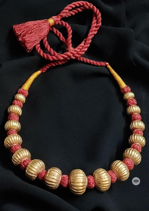 Gold plated Wax Carved Necklace (oversized beads)